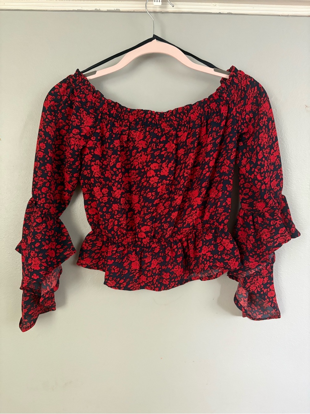 Express Red Floral Off-Shoulder Blouse